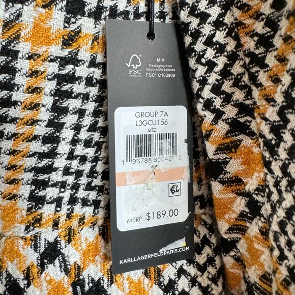 Karl Lagerfeld Paris Black Yellow Gingham Tweed Notch Lapel Blazer Women's 2 NWT - Picture 6 of 8